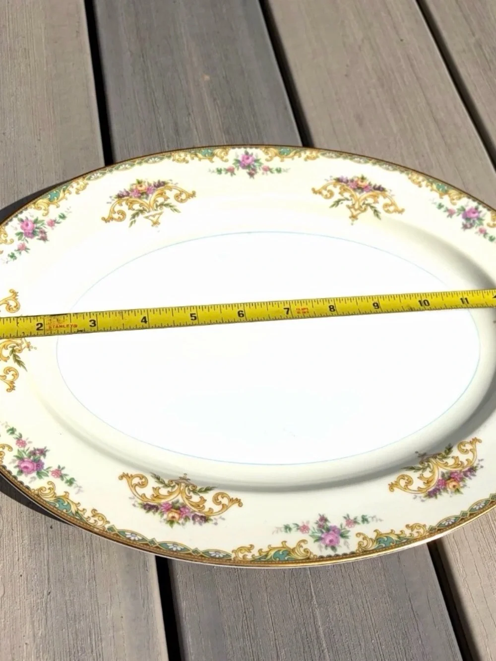 Noritake White Porcelain Oval Platter with Gold Trim and Pink Floral Accents
